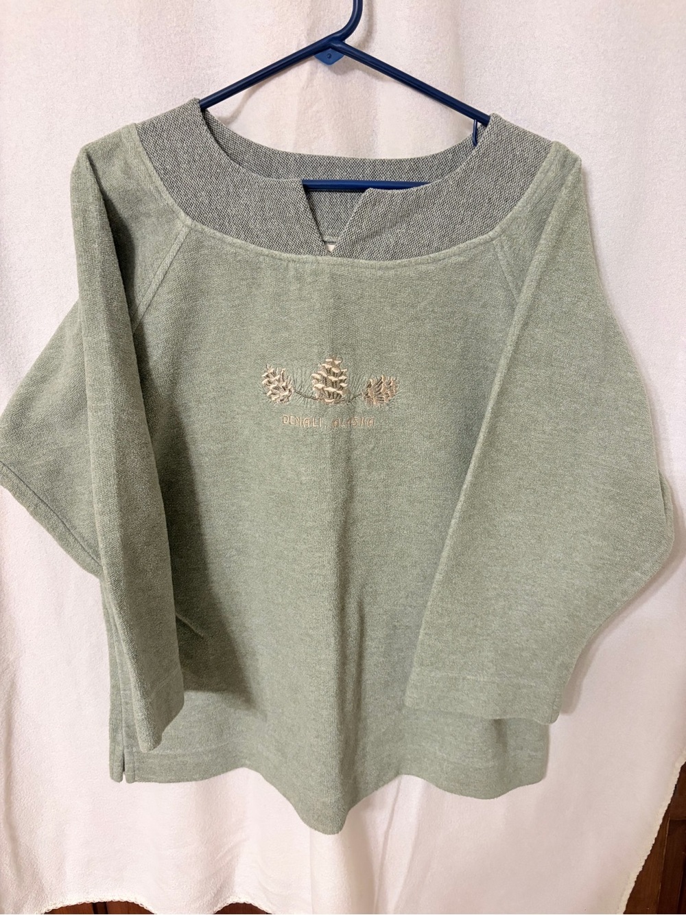 Vintage Green Brand  Light Sage Pullover with Embroidered Leaf Motif